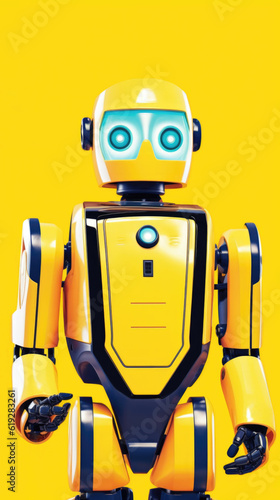 Vibrant Yellow AI Robot on Yellow Background - Futuristic Stock Illustration Generative AI