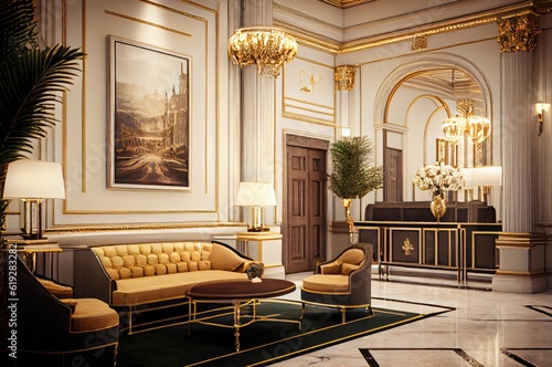 Gold Rich Hotel Lobby Background Generative AI