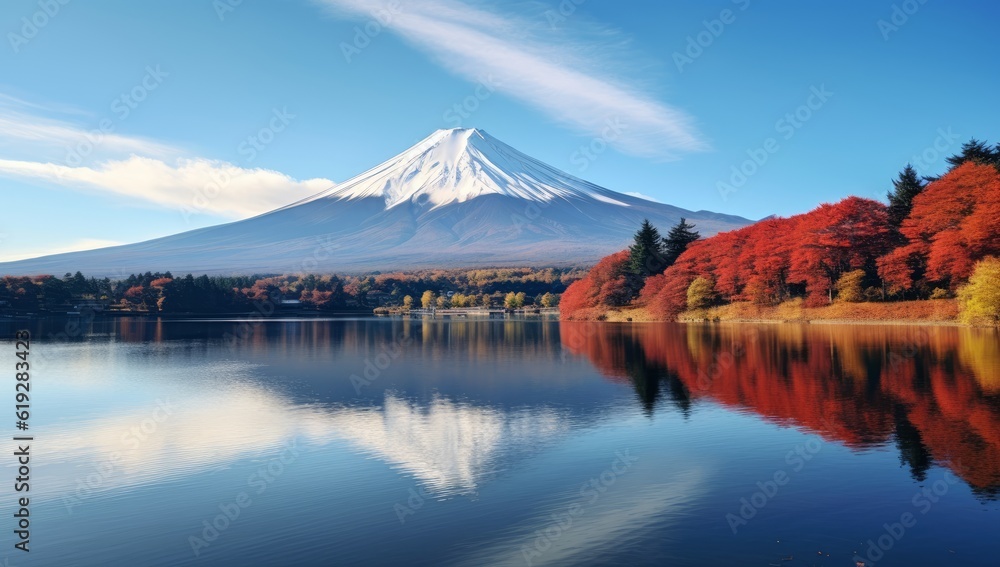 autumn seasons, mountains, and lakes in Japan