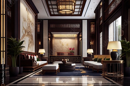 Wallpaper Mural Chinese Extravagant Hotel Lobby Backdrop Generative AI Torontodigital.ca