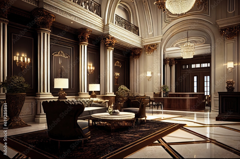 Beautiful Rich Hotel Lobby Backdrop Generative AI