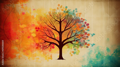 Watercolor tree  artwork of colorful autumn tree  vivid colors  earth day concept painting  AI