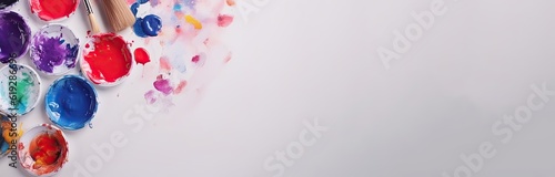 Painting theme web banner, artist inspired banner for website with space for copy test, colorful web graphic, paint graphic background for web or advertising, AI