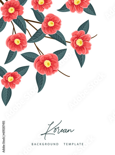 Fotobehang Red camellia background design vintage