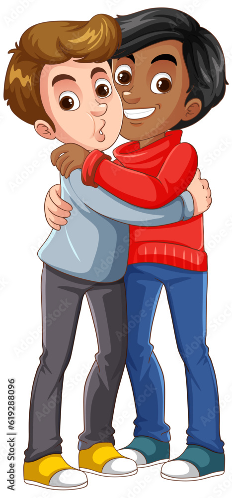Fototapeta premium Interracial male couple cartoon character
