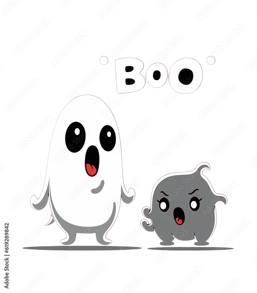 Obraz premium Halloween ghost cartoon, Generative AI
