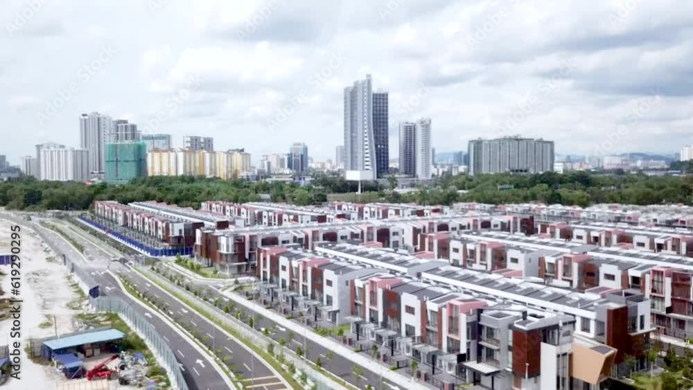 drone view of Residential housing complex with solar panels on roofs drone view of Residential housing complex with solar panels on roofs