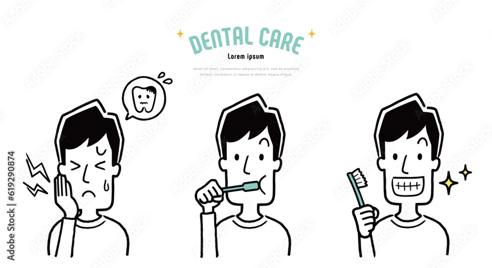 ベクターイラスト素材：虫歯予防のために歯磨きをする男性
