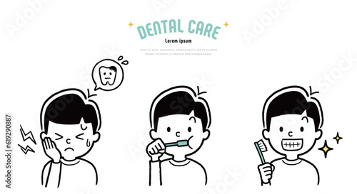 ベクターイラスト素材：虫歯予防のために歯磨きをする男の子

