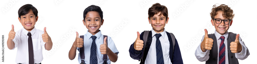 School boys showing thumbs up on isolated transparent background School boys showing thumbs up on isolated transparent background