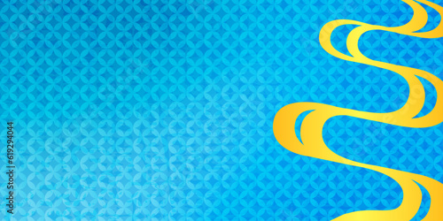 七宝柄文様　ブルーとゴールドのグラデーション背景イラスト