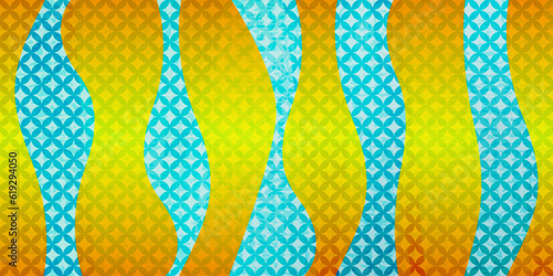 七宝柄文様　ブルーとゴールドのグラデーション背景イラスト