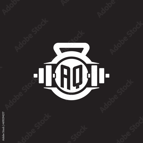 Initial AQ logo design ideas with simple dumbbell and kettlebell icon