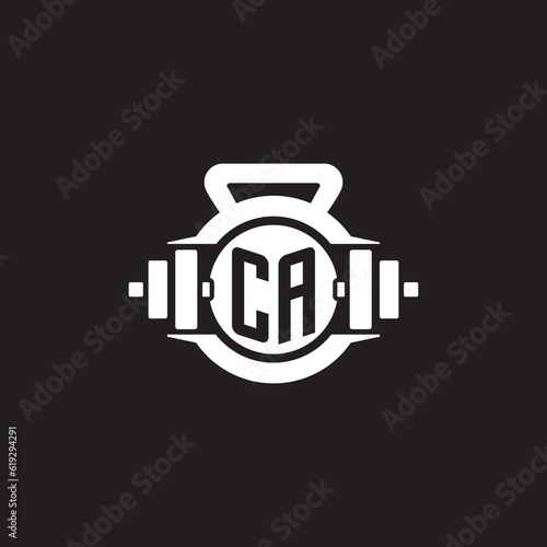 Initial CA logo design ideas with simple dumbbell and kettlebell icon