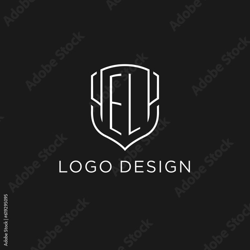 Initial EL logo monoline shield icon shape with luxury style