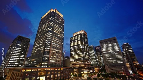 Tokyo night light Tokyo Station Marunouchi business district skyscrapers photo
