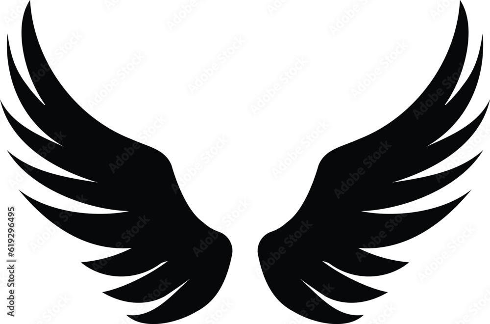Obraz premium Tattoo design of a wings, silhouette of pair wings, angle wings black design elements Vector illustration, t-shirt and sticker tattoo