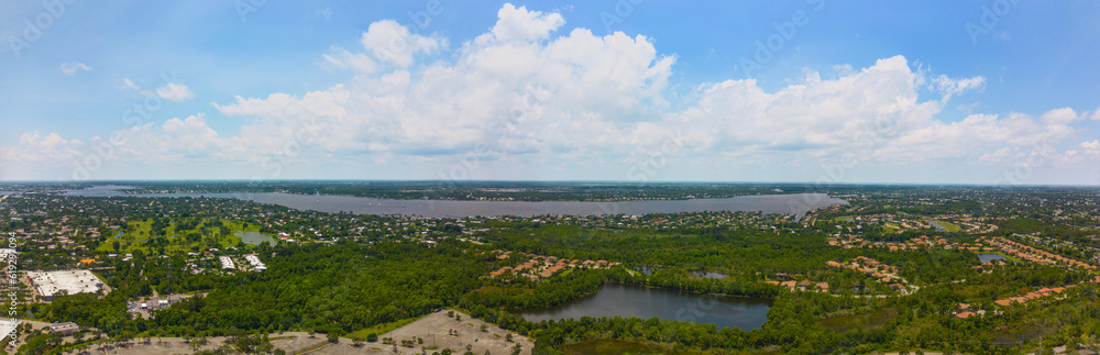 Aerial panorama St Lucie River Florida