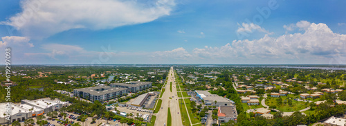 Aerial drone panorama photo Stuart Florida residential and commercial on Federal Highway photo