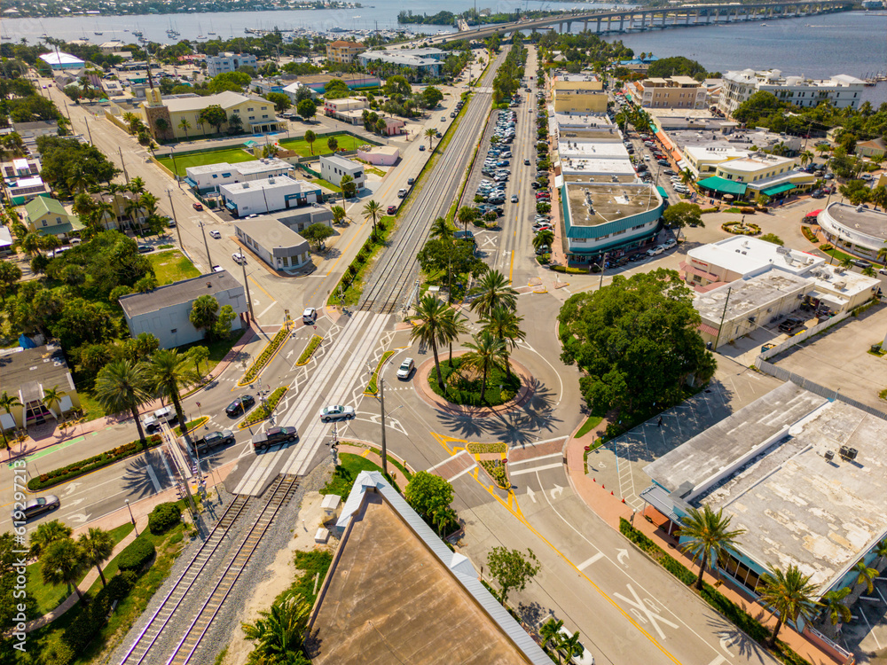 Aerial photo historic Downtown Stuart businesses and shops