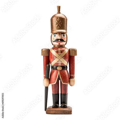 Wooden Soldier Isolated on Transparent Background, Antique Vintage Classic Toy