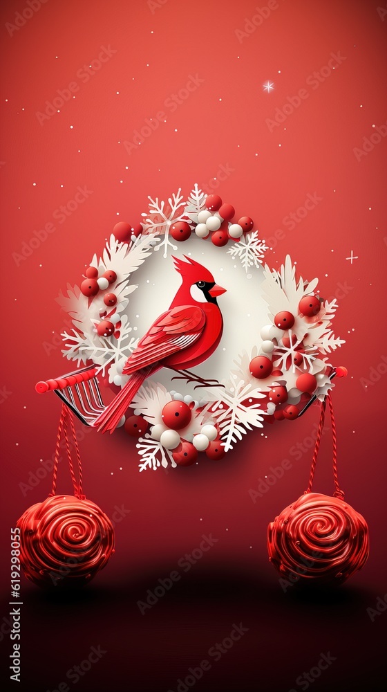 red cardinal Christmas bird on frame generative ai red cardinal Christmas bird on frame generative ai