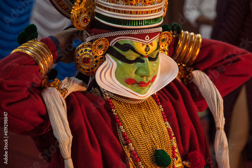 kathakali artist facial closeup in green room photo