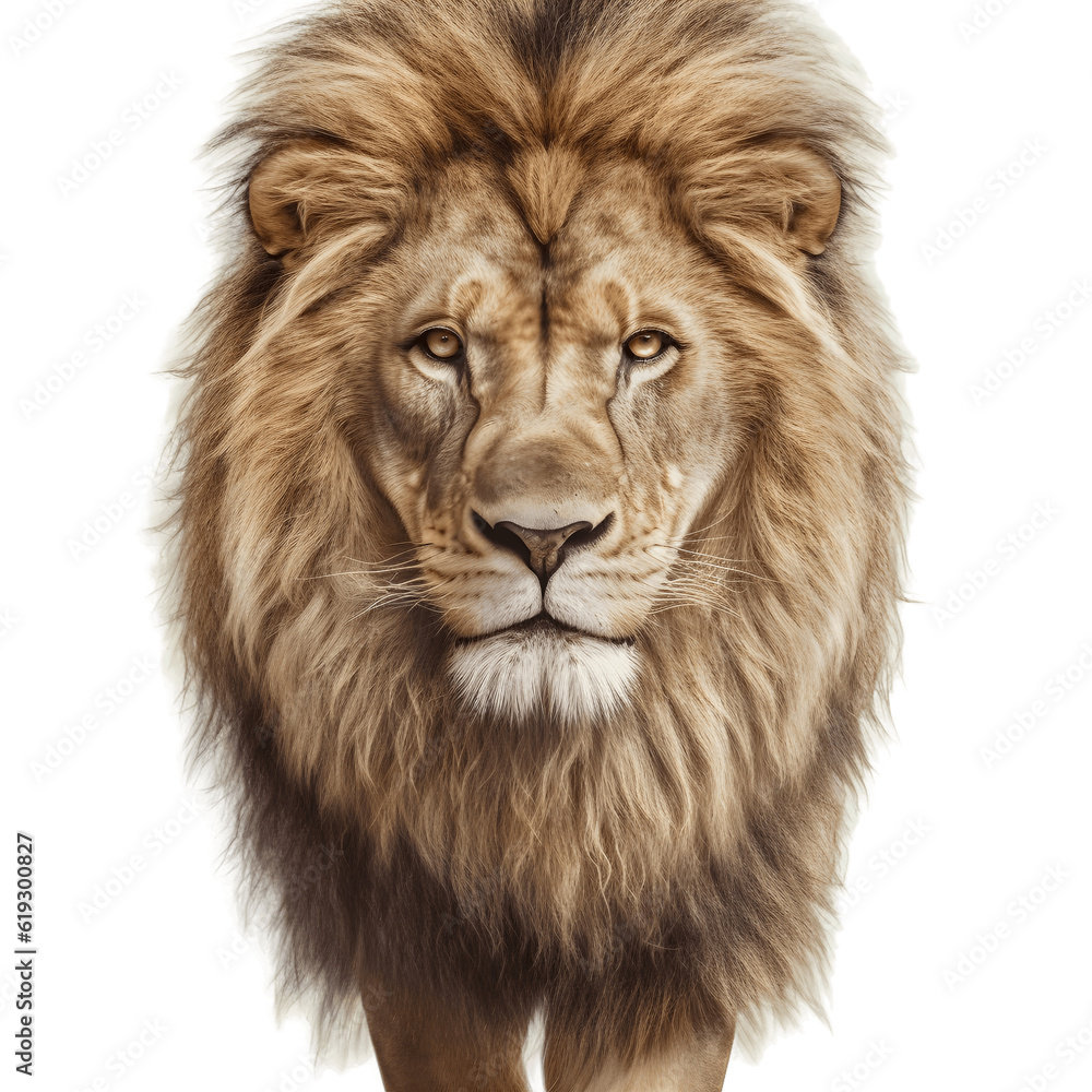 Lion king isolated on white background, Portrait Wildlife animal