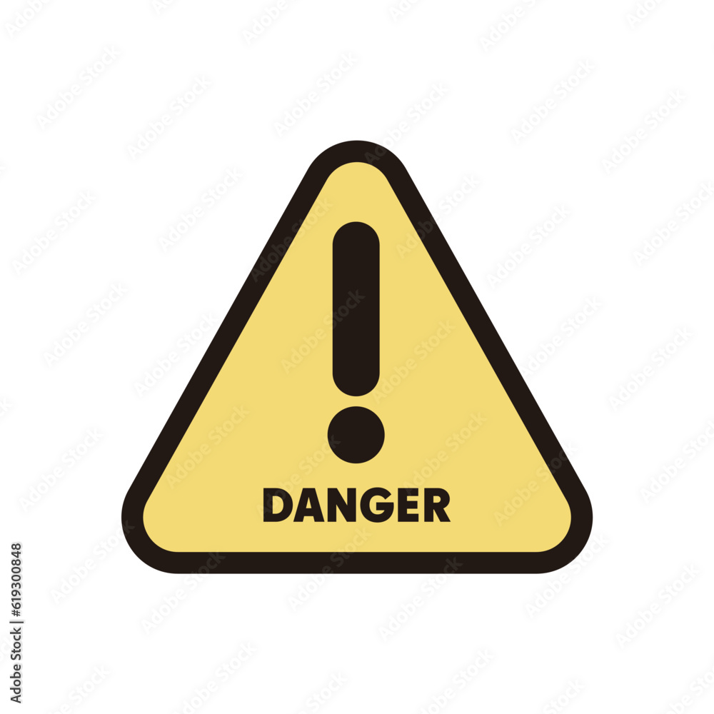 Advisory danger sign isolated. Warning symbol on yellow triangle with exclamation mark and text. Advisory danger sign isolated. Warning symbol on yellow triangle with exclamation mark and text.