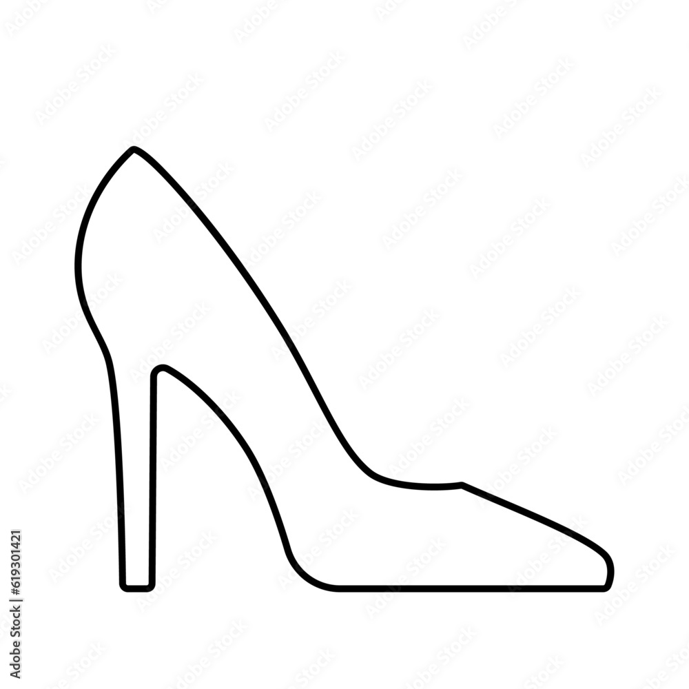 Women's shoes vector line icon. Isolated black symbol on white background. Best for seamless patterns, print, apps, web, logo and brand design. Women's shoes vector line icon. Isolated black symbol on white background. Best for seamless patterns, print, apps, web, logo and brand design.