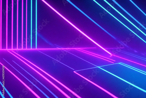 illustration of abstract background of futuristic corridor with purple and blue neon lights Generative AI