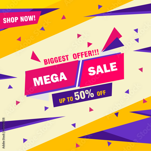 Mega sale vector banner. Eye catching promotion poster