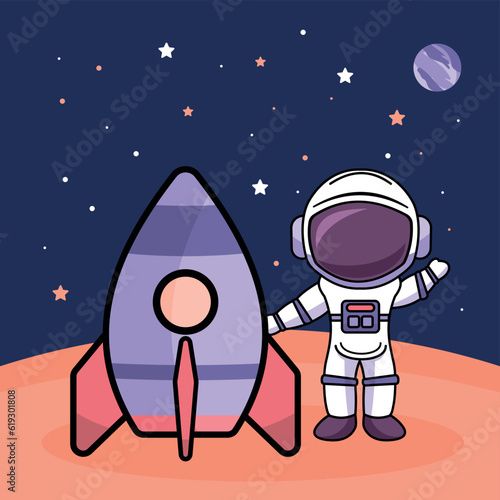 Cute astronaut in the starry space