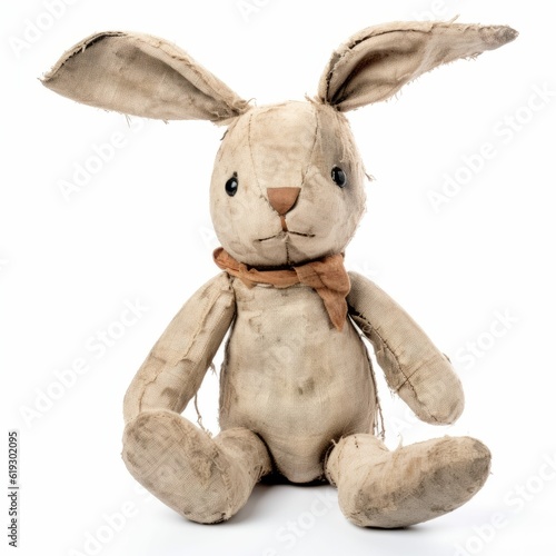 Shabby Antique Bunny Rabbit Vintage Toy Isolated on White Background