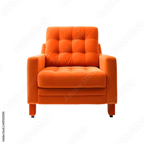 Armchair art deco style in orange isolated on transparent background. Front view. Series of furniture