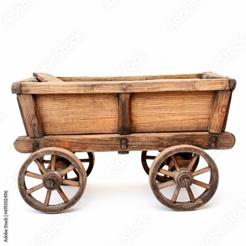 Wooden Wagon Detailed Vintage Toy Isolated on White Background