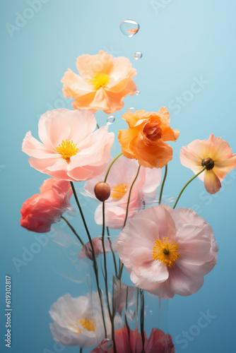 Colorful pastel flower in water. Nature concept.