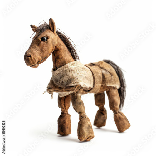 Brown Horse Vintage Fabric Handmade Toy Isolated on White Background