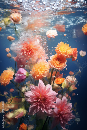 Colorful flower in water. Nature concept.