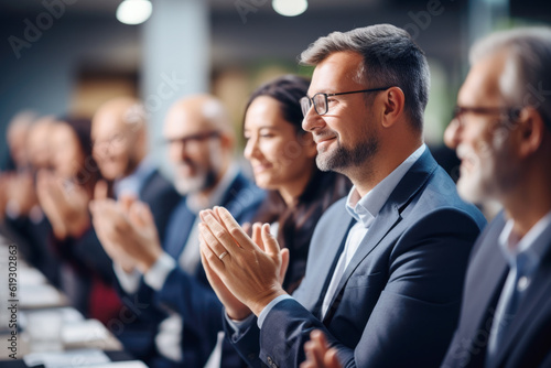 Group of people applauding together in business meeting