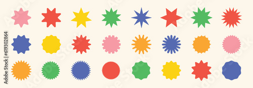 Star burst sticker vector set. Flat price tags explosion silhouettes, starburst retro sale badge. Star blank label, stickers emblem. Special offer price tag