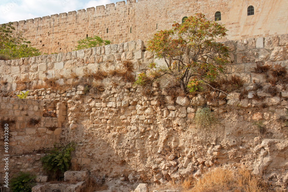 Architectural detail of a section of the ancient wall of Jerusalem, Israel. Architectural detail of a section of the ancient wall of Jerusalem, Israel.