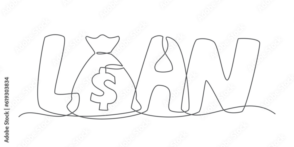 Loan One line drawing on white background Loan One line drawing on white background