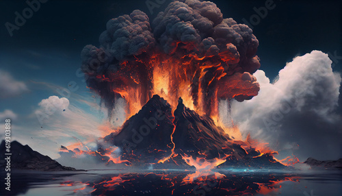 Obraz na płótnie Underwater volcanic eruption Ai generated image