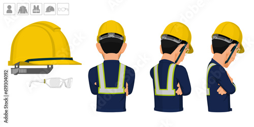 worker with helmet and glasses on white background