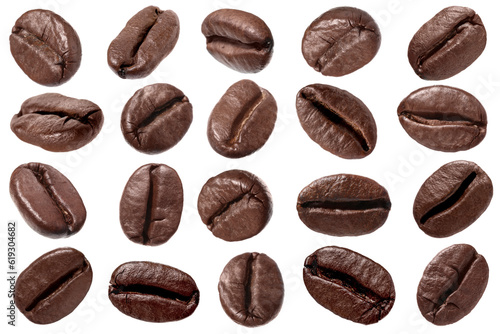 Aromatic roasted coffee beans isolated on white