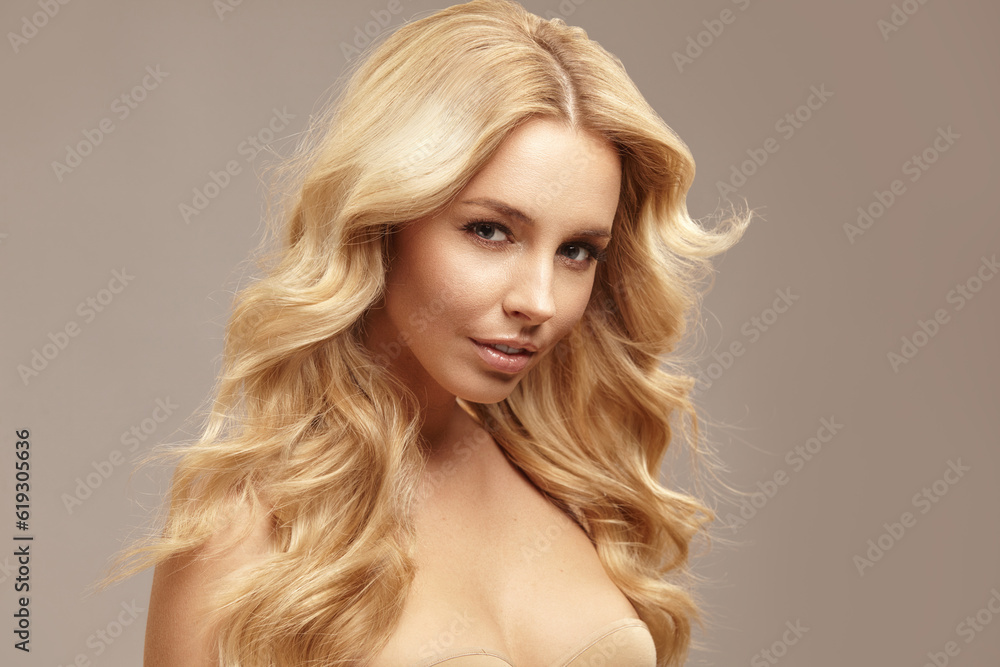 Portrait of beauty caucasian blond woman face clean skin beautiful female eyes lips with perfect healthy skin and long hairs, image with copy space. Portrait of beauty caucasian blond woman face clean skin beautiful female eyes lips with perfect healthy skin and long hairs, image with copy space.