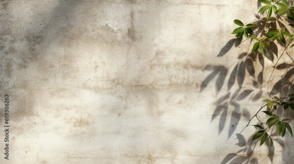 Detailed shot of aged, weathered white stone concrete wall texture in dappled sunlight with tropical bamboo tree leaf shadows—ideal for interior design decoration and 3D background material. Detailed shot of aged, weathered white stone concrete wall texture in dappled sunlight with tropical bamboo tree leaf shadows—ideal for interior design decoration and 3D background material.