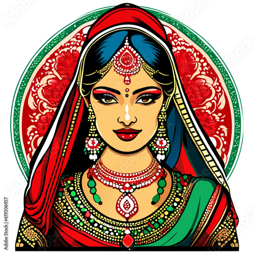 Indian bride drawing clip art. Indian wedding clip art of the bride in a traditional wedding dress, and jewelry, Indian women symbol line art.Beautiful Indian Bride in ethnic dress Lengha for wedding