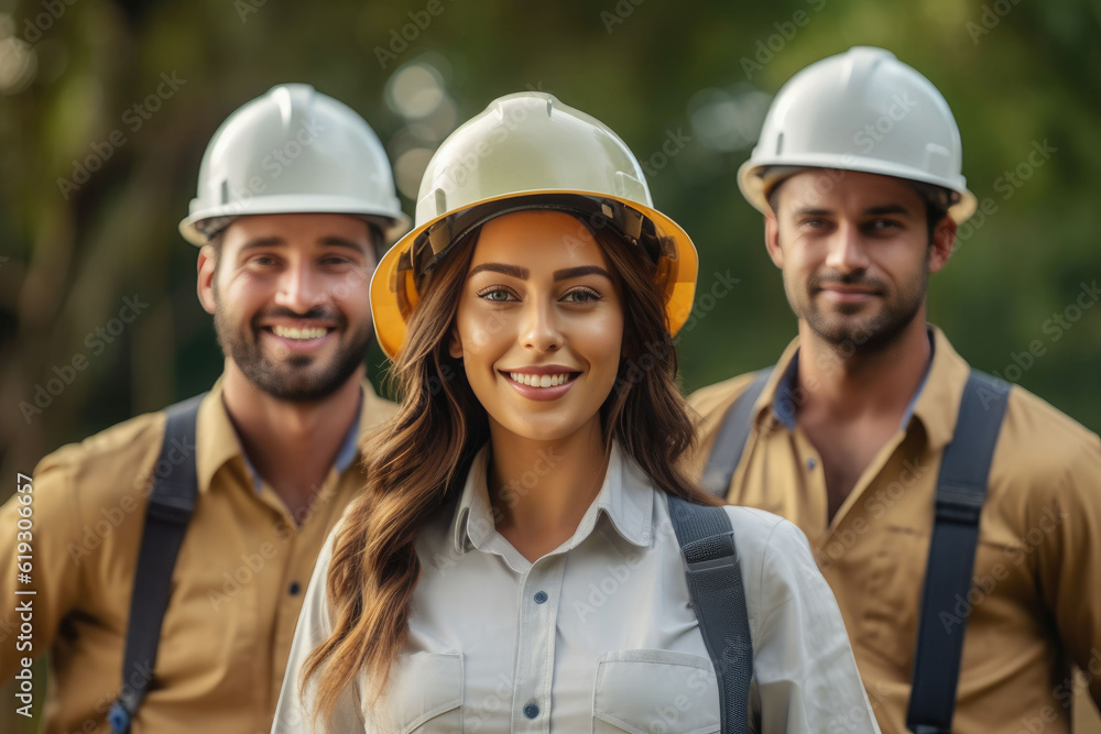American construction team smiling enjoying American construction team smiling enjoying